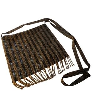 Flapper Style Brown And Gold  Iridescent Beaded Evening Bag Purse